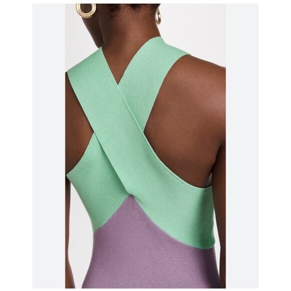 Le Superbe Dragon Fruit Purple Mint Ribbed Knit Halter Midi Dress Sz Small - Picture 5 of 14